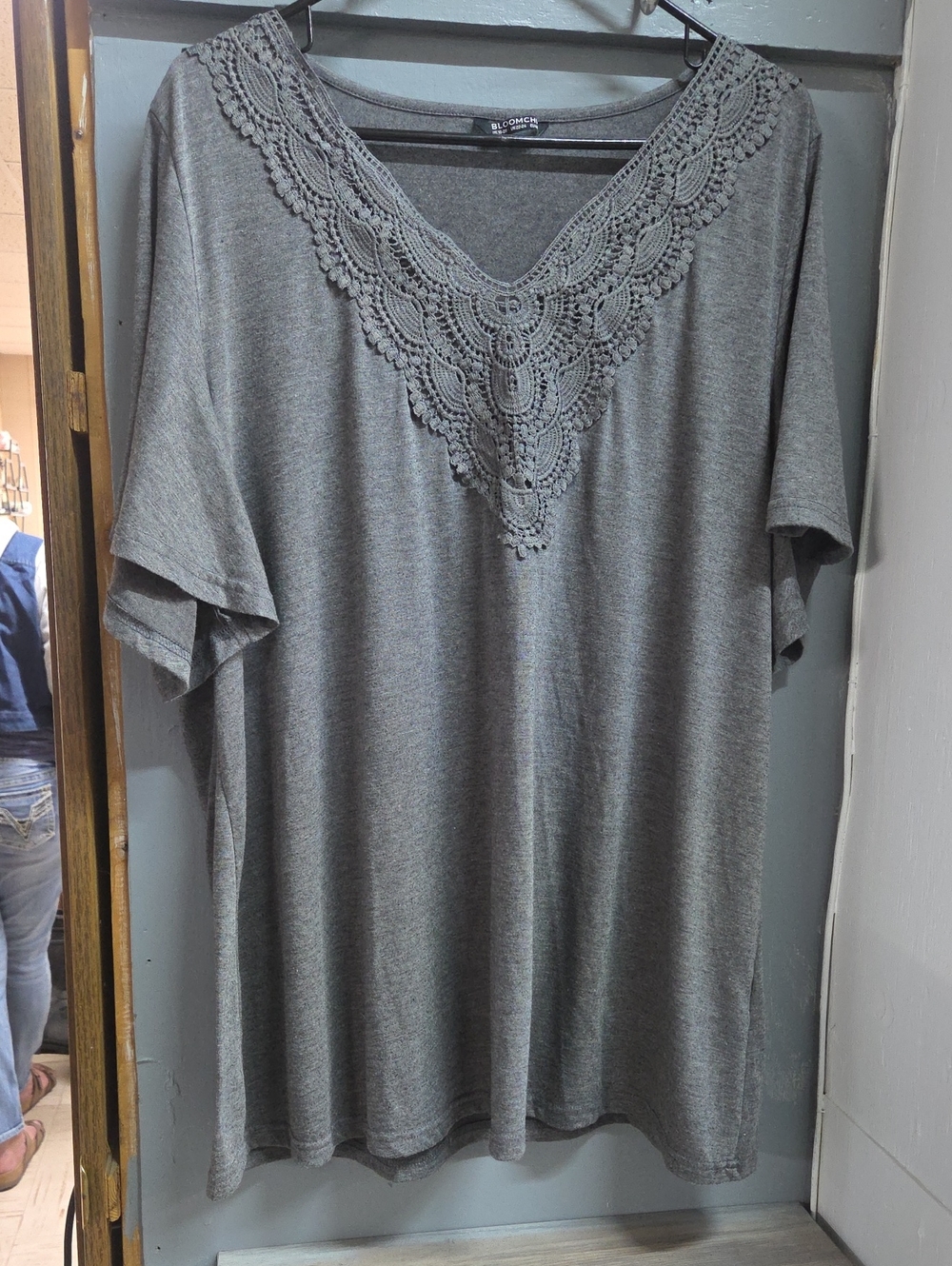 BloomChic Gray Crochet V-Neck Tunic